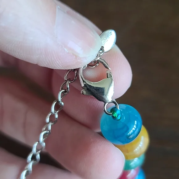 Vintage LUC 925 Sterling Silver Hardware Polished Stone Beaded Necklace - Picture 7 of 12